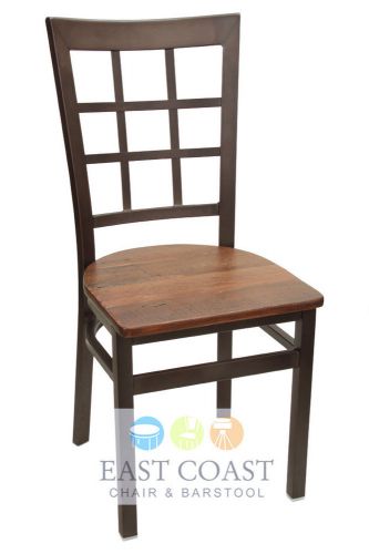 New gladiator rust powder coat window pane metal chair with reclaimed wood seat for sale