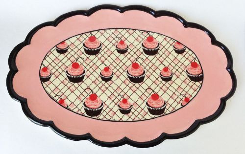 Jessie Steele Cupcake Party Platter, Desserts Serving Tray, Ceramic Pink, Brown