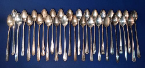 Vintage Silver Plated Silverware Flatware Craft Lot 30 Assorted Iced Tea Spoons