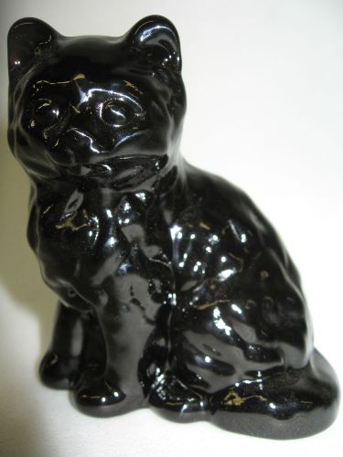 Black amethyst glass Cat Kitten paperweight kitty art purple figurine halloween