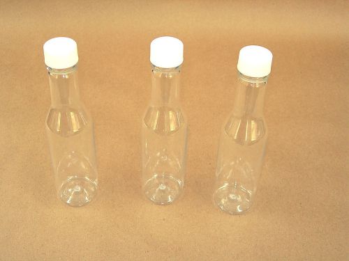 12 Qty  5 oz  Clear Hot Sauce Style Plastic Bottles with White Cap &amp; Dasher NEW