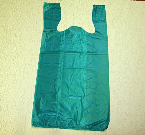 50 qty. teal plastic t-shirt bags with handles 10&#034; x 6&#034; x 21&#034; medium for sale
