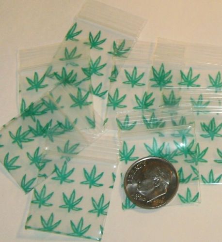 200 Green Leaves Baggies 1 x 1&#034; mini ziplock bags 1010 Apple brand