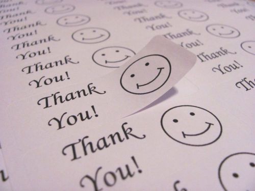 Thank You Label Sticker Shipping &amp; Mailing 150 Labels 1&#034; x 2 5/8&#034; w/ Smiley Face