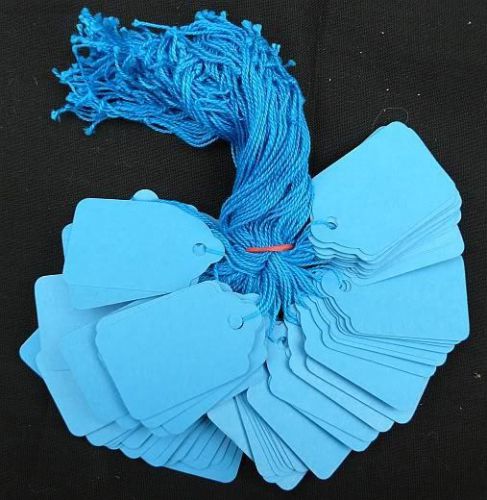 100 BLUE Strung Price Tags 42 x 27 mm Traditional Tie On Swing Tags FREE POST