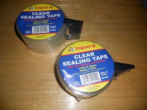 2 Clear Carton Sealing Tape w/Dispenser 1.89&#034; x 55 Yards (48 mm x 50 m) EACH NEW