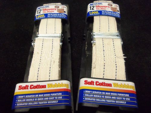 Set of 2 New HIGHLAND Cotton Movers Straps 2&#034; Wide x 12&#039; Long with Roller Buckle