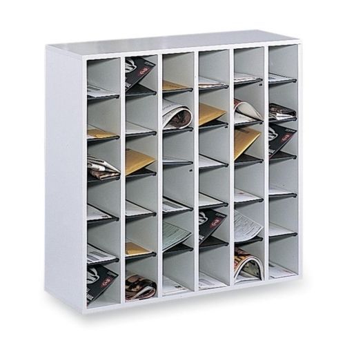 Safco 7766gr wood mail sorter 36 compartments 33-3/4inx12inx32-3/4in gray for sale
