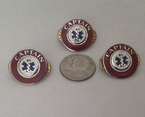 3 Captain Star Of Life Fire Dept Red And Silver Collar Pins
