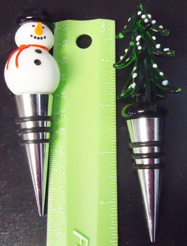 Snowman and Christmas Tree Wine Bottle Stoppers New Without Tags 2013 Lot of 2