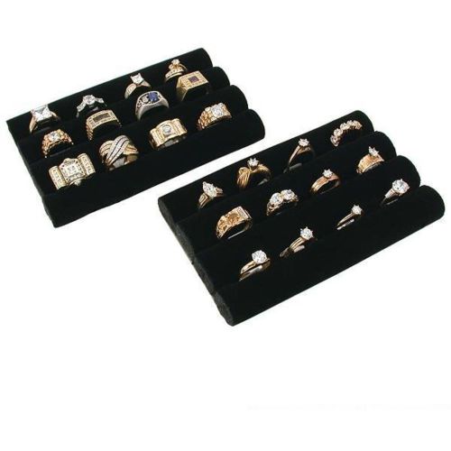 New 2 black velvet ring trays jewelry pad showcase displays 5.5&#034; for sale