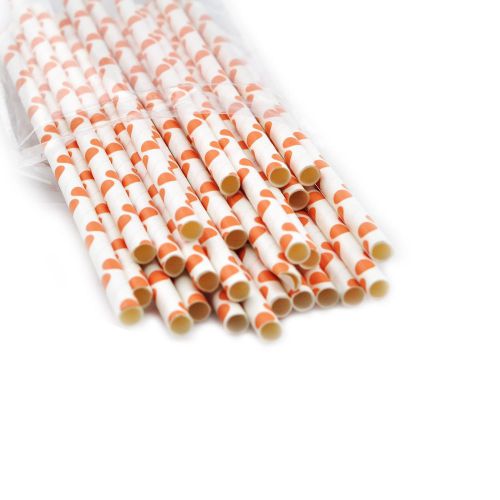 Ca 25 x striped paper drinking straws-rainbow mixed- orange ploka dot white for sale