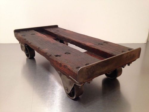 Antique industrial oak dolly cart steel payson wheels factory warehouse 1930&#039;s for sale
