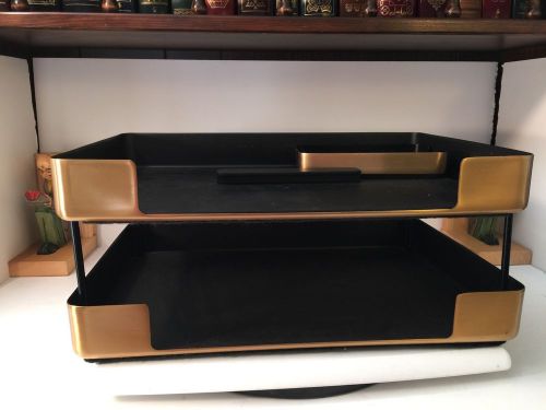 Vintage Smokador Double Letter Tray &amp; Memo Box Brushed Gold, Knoll, Edison NJ