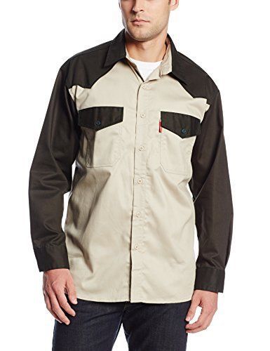 Benchmark flame resistant block shirt  green and beige  x large for sale