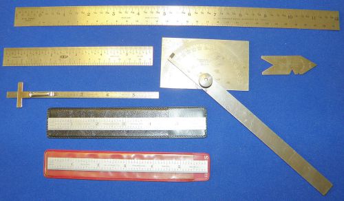Lot (7) machinist measuring brown &amp; sharpe starrett lufkin rulers sub zero inch for sale