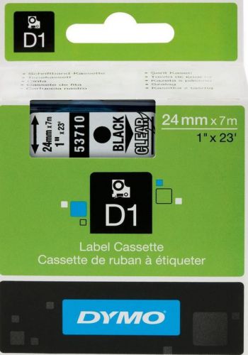 6 x Dymo 53710 D1 Standard Tape Cartridge Self-Adhesive 1&#034; x 23 Ft., Black/Clear