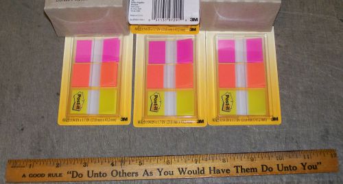 (3 Packs) 3M 680 POY Post-It Flags, 1&#034; Alternating,  Pink, Orange, Yellow Glow