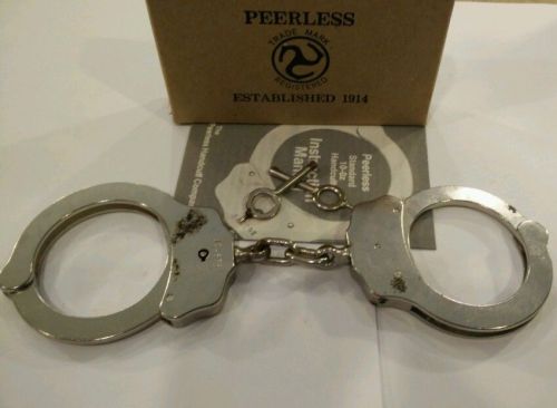Vintage Nickel Peerless Handcuffs Box, 2 Keys, Manual