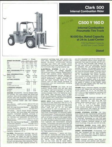 Fork Lift Truck Brochure - Clark - C500 Y 160D - 16,000 lbs - c1975 (LT137)