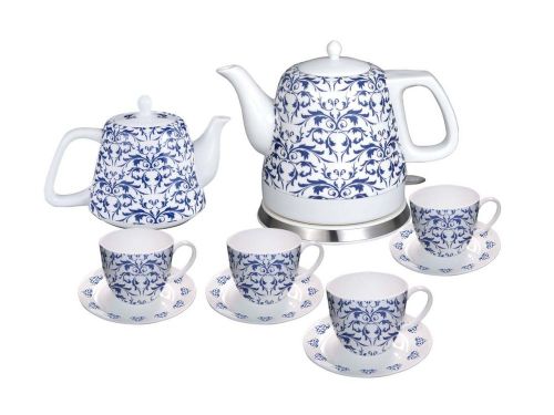 12027 Teapot Ceramic English Paisley 10pc Set w/warming plate, Gift, Buffet 1202