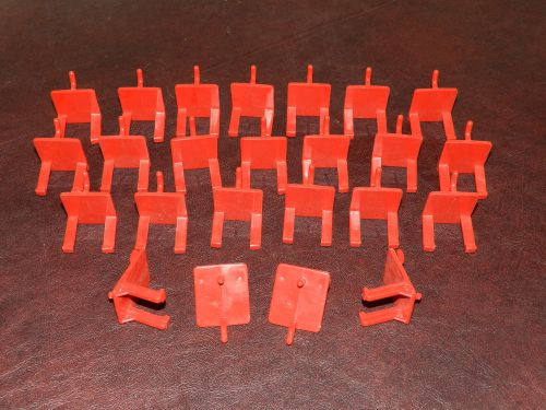 Lot of 24 Red Double Straight Plastic Peg Board Hooks Crafts Workbench Tools