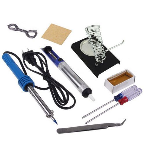 9in1 60W  Electric Solder Starter Tool Kit Set with Iron Stand Desolder Pump JTT