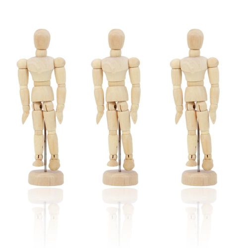 3PCS Artist Class 4.7&#034;  Wooden Figure Male Model Full-Body Mannequin Sculpture