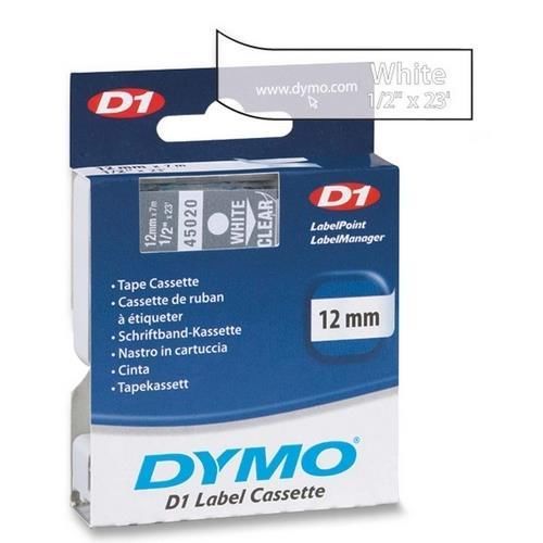 Dymo Tape Clear White Print Belgium 45020