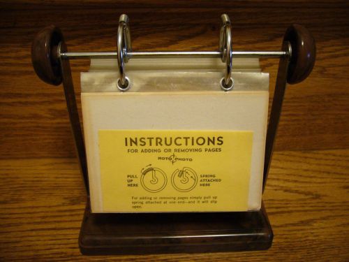 Vintage 1950&#039;s Roto Photo Rolodex Art Deco Brown Like Marble Base &amp; 71 Pages