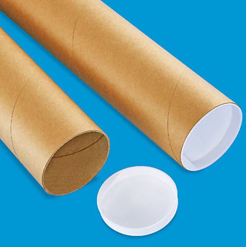 25 Uline 3 x 30&#034; Kraft Mailing Tubes with End Caps - .080&#034; thick