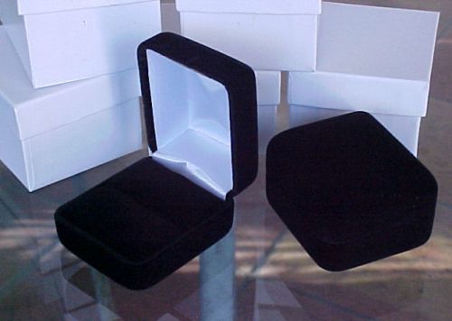 1/2 dozen Black Velvet Longer Domed Plush Metal Hinged Jewelry Gift Ring Boxes