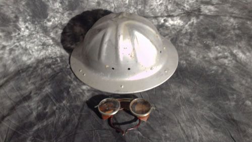 Vintage  mcdonald t aluminum full brim  hard hat and vintage safety glasses for sale