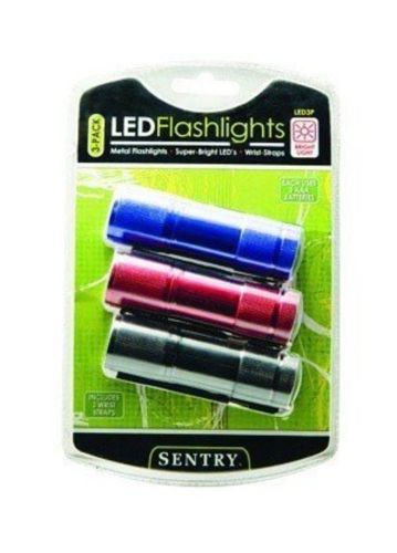 Pack of 3 Sentry Super Bright Metal 9 Led Flashlight w/Wrist Strap