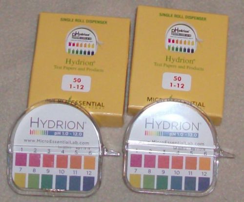 Two Hydrion PH Paper Roll Dispenser 1.0 -12.0 Cat # 50  W/ Color Chart Exp. 1/16