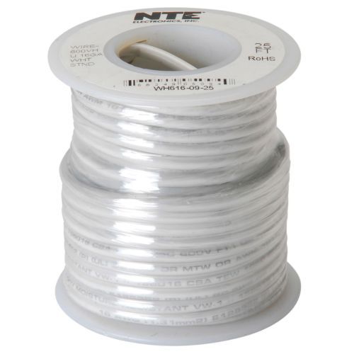 NTE WH616-09-25 Stranded 16 AWG Hook-Up Wire White 25 Ft.