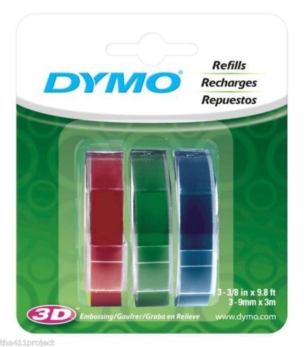 NEW! 3PK Dymo 3/8&#034; (9mm) Label Maker 3D Embossing Tapes 1741671 (Red Green Blue)