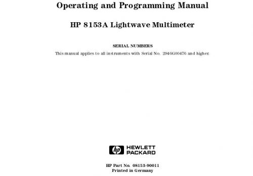 HP 8153A lightwave multimeter operating and programing manual