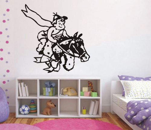a child on a toy horse car vinyl sticker decals kid room, drawing room #106