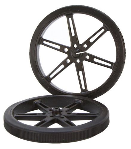 80mm diameter x 3mm bore black plastic robot wheels - pair (#595660) for sale