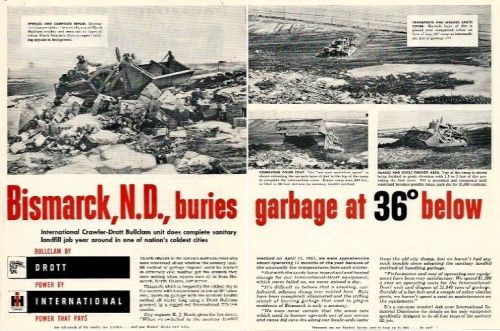 1953 International TD-14A w/Bullclam ad, Bismarck,ND sanitary land fill, dbl-pg