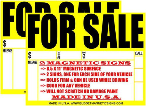 2 MAGNETIC 8.5&#034; X 11&#034; CAR DOOR FOR SALE SIGNS. SELL YOUR CAR WHILE DRIVING!