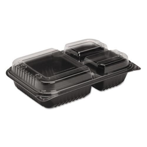 Solo cup company 919019pm94 dinner box, 3-comp, black/clear, 32oz, 11 1/2w x for sale