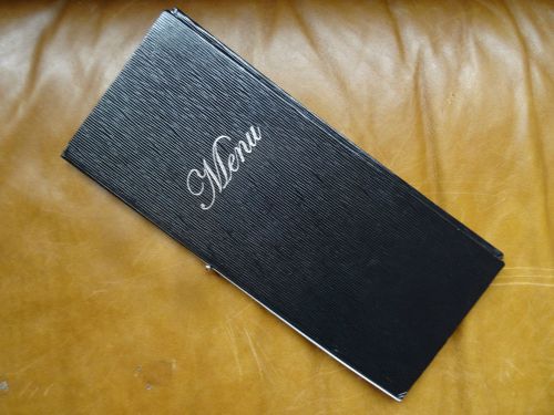 Restaurant Menu Cover Holder &#034;Black&#034; &amp; Silver 11x 4.5 Inches  Holds 2 Sheets