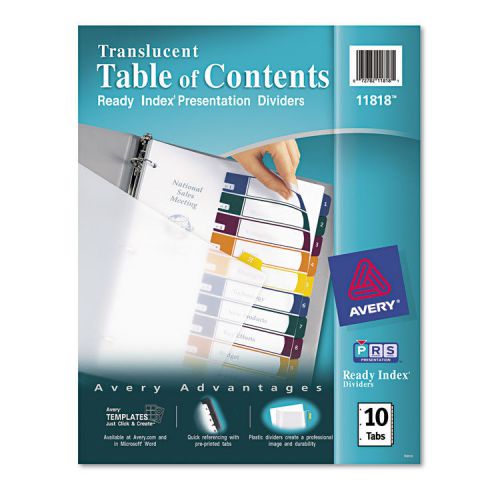 Ready index table/contents dividers, 10-tab, letter, assorted, 10/set for sale