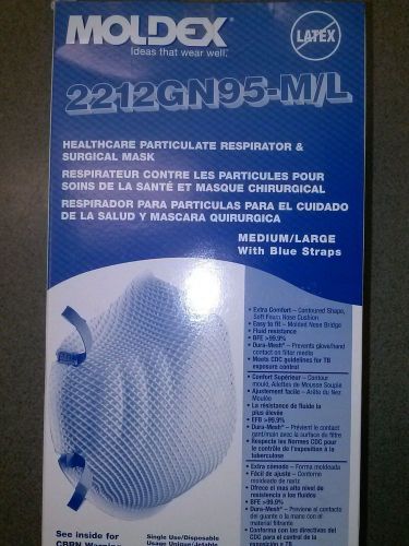 MOLDEX 2212GN95-M/L Healthcare Respirator, N95, M/L, Blue, PK 20