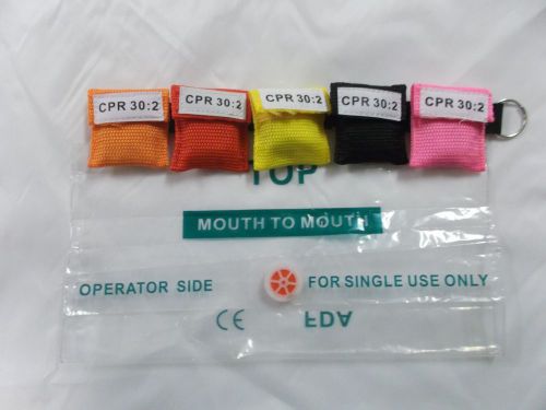 100 assorted color cpr mask keychain face shield disposable 5 colors!! for sale
