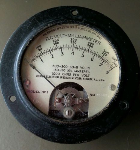 Vintage D.C. Volt Milliammeter Gauge Dial - Weston Model 301