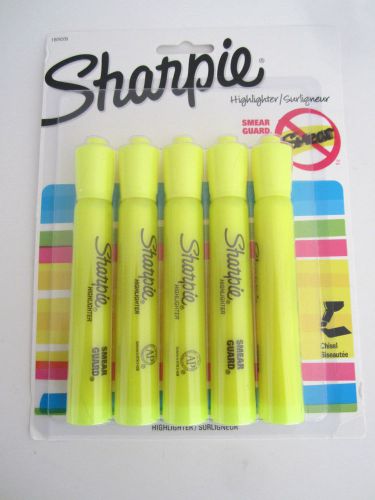 Sharpie Accent Yellow Highlighters Chisel Tip Smear Guard Fluorescent 5/Pack NEW