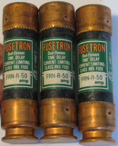 Buss Fusetron #FRN-R-50 250V 50A Time Delay Class RK5 Fuse (Lot of 3)